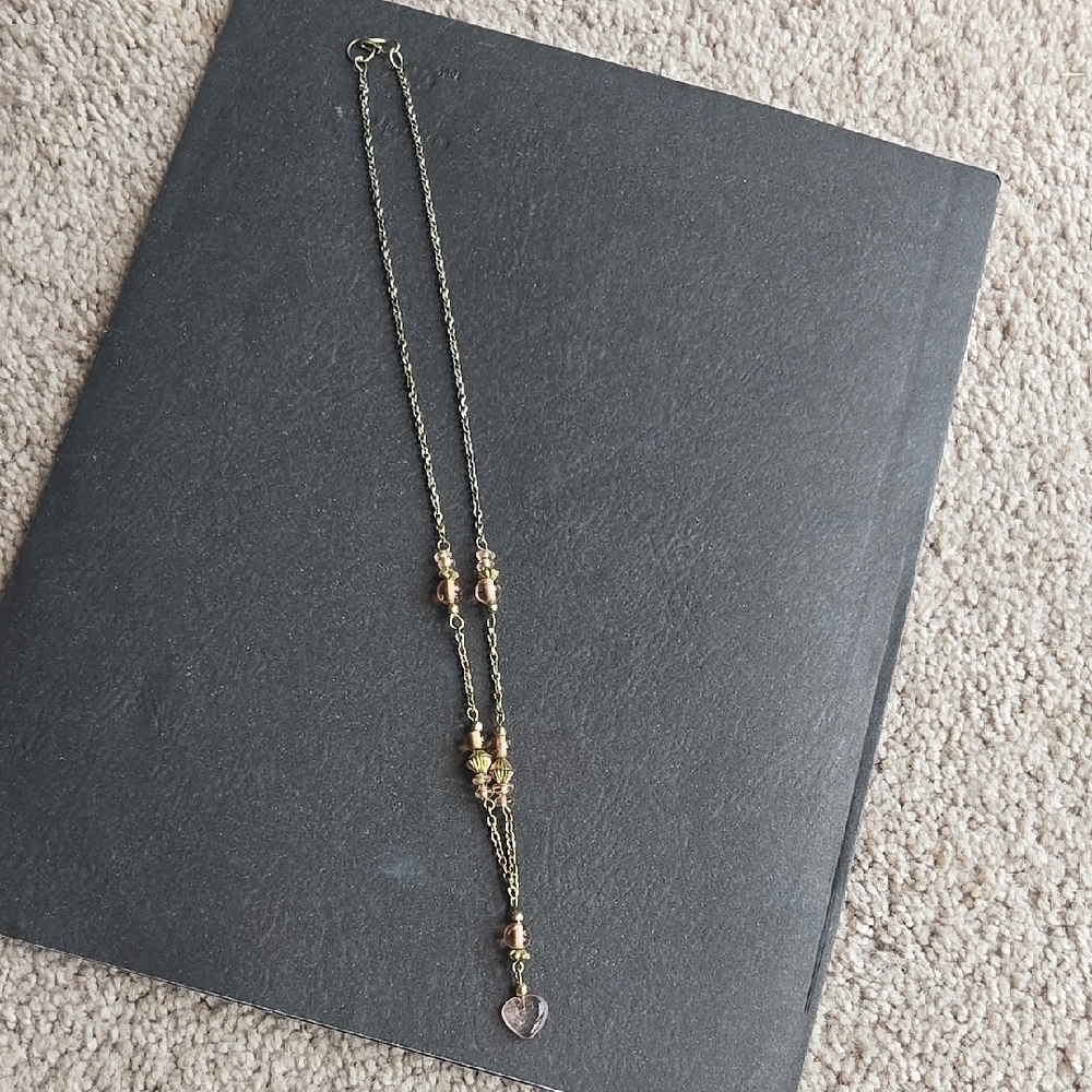 Handmade Delicate Gold-Tone Heart Glass Tiny Pendant Necklace